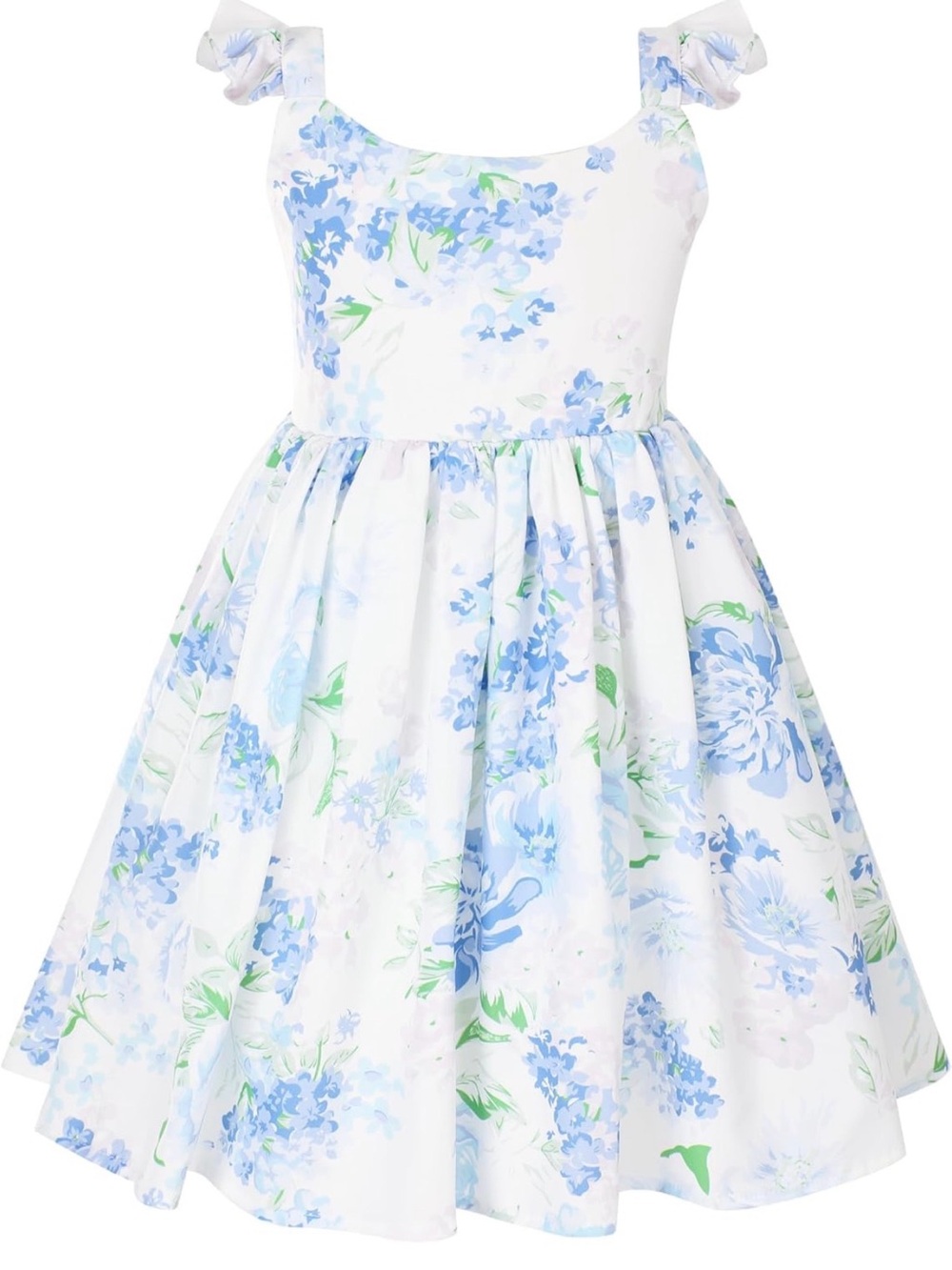 Girls White and Blue Floral Party Dress